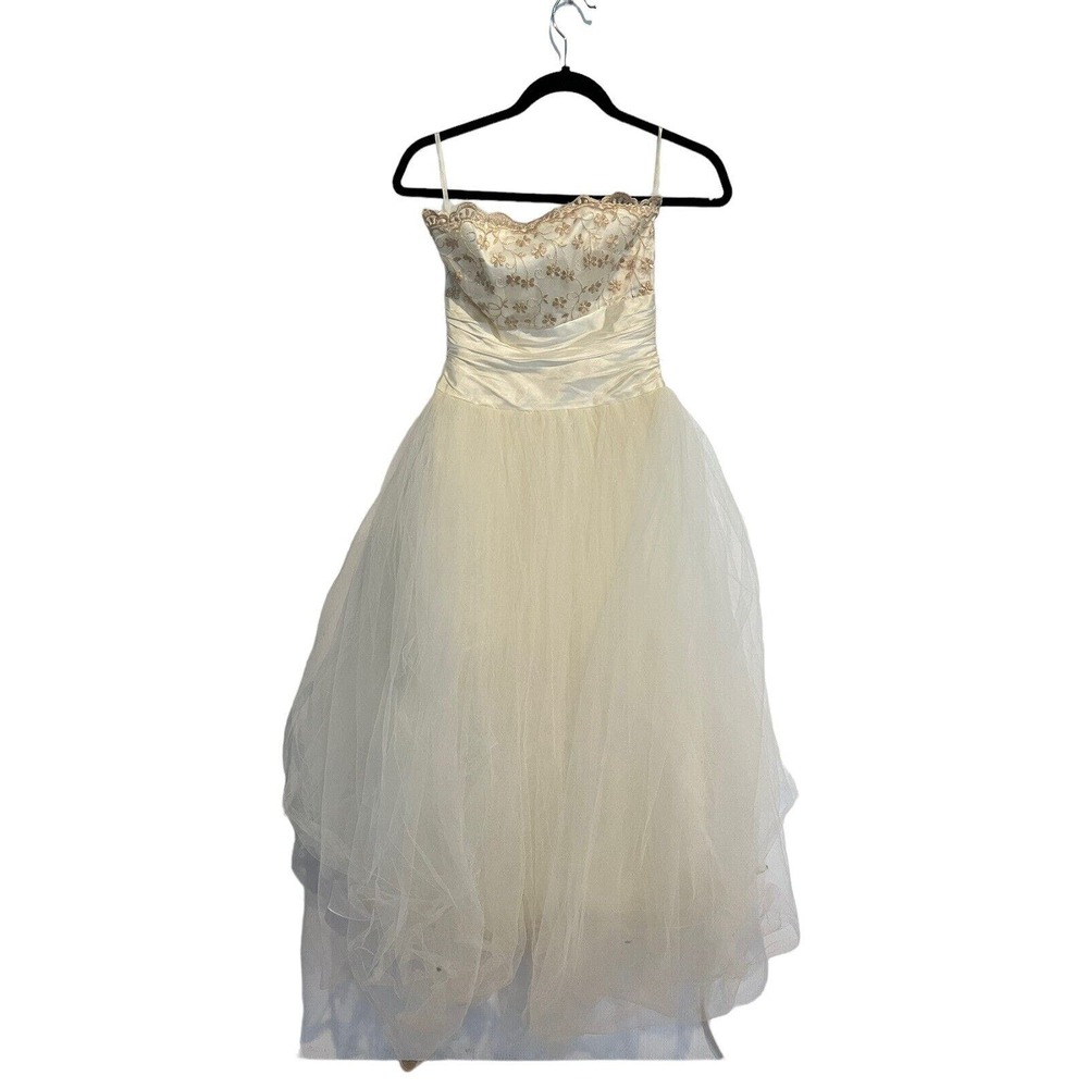 Vtg JESSICA MCCLINTOCK for GUNNE SAX 80s Cream Gold Ball Gown Wedding Dress 3/4